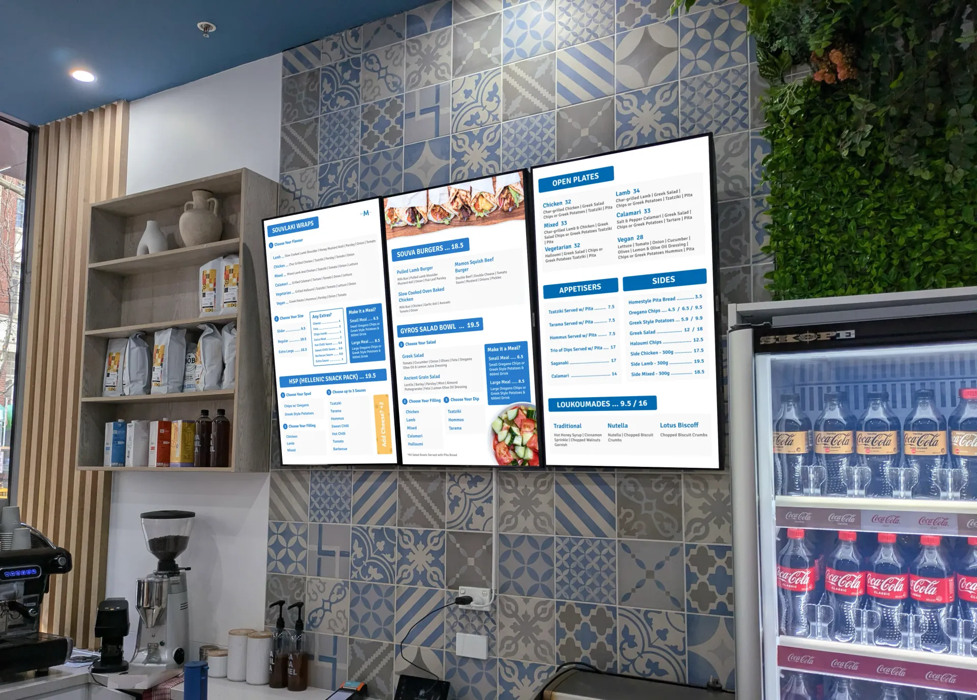 Mamos Greek Street Food Souvlaki Shop Digital Menu Boards Melbourne
